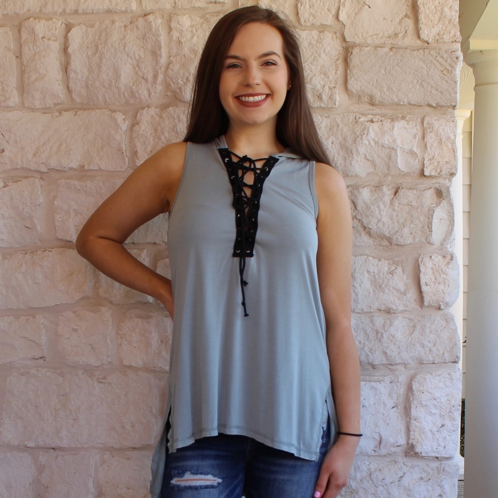 Ultra Soft Lace Up Tank- Sage